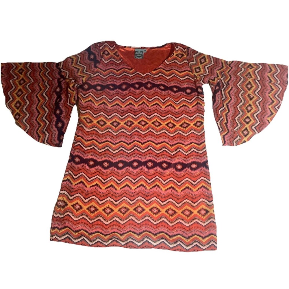 Boho Shift Dress with a Vibrant Chevron Pattern Women’s Medium